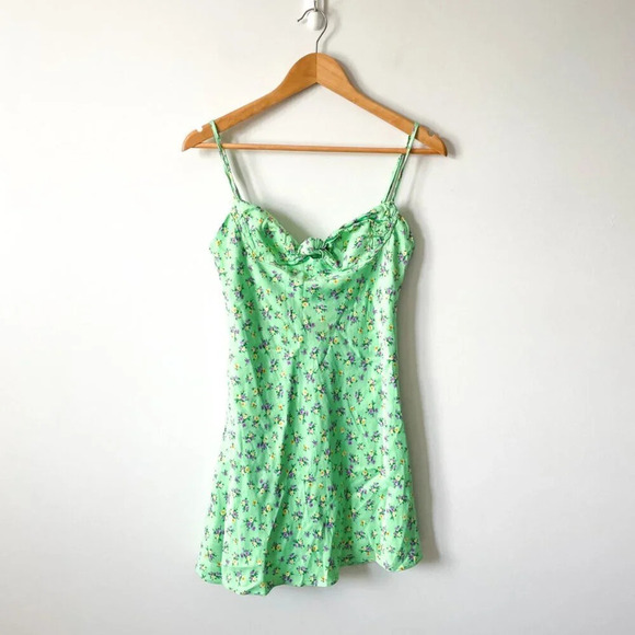 Zara Floral Satin Effect Knot Front Bustier Mini Dress Green Size  Medium - Picture 6 of 12